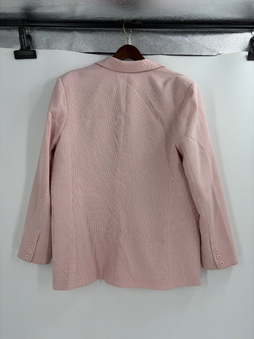 WAYF Light Academia Notch Lapel Blazer Blush Pink Womens Large Metallic Thread - Picture 9 of 9